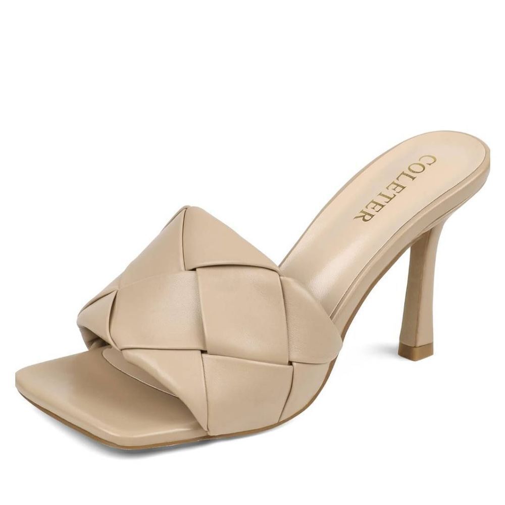 COLETER Square Open Toe Sandals Stiletto Heeled Woven Mule Quilted Size 10 NEW